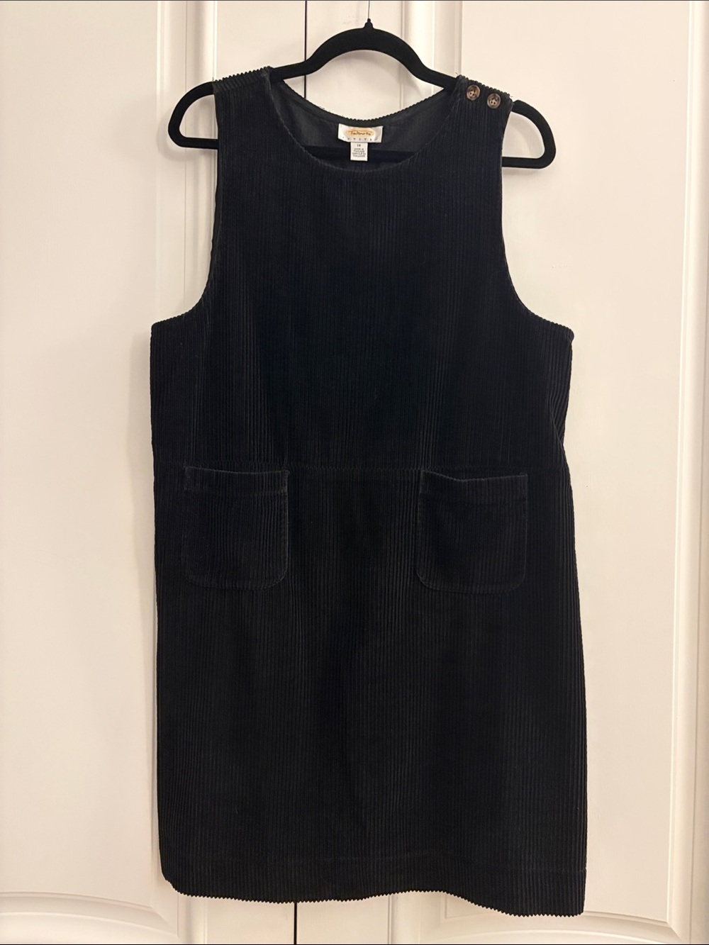 Talbots Black Sleeveless Corduroy Shift Dress with Front Pockets